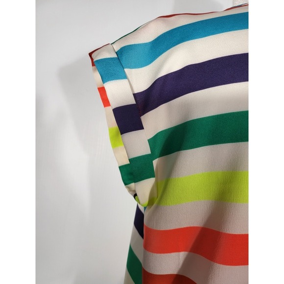 Express Rainbow Striped V- Neck Gramercy Tee Size M - Picture 3 of 6